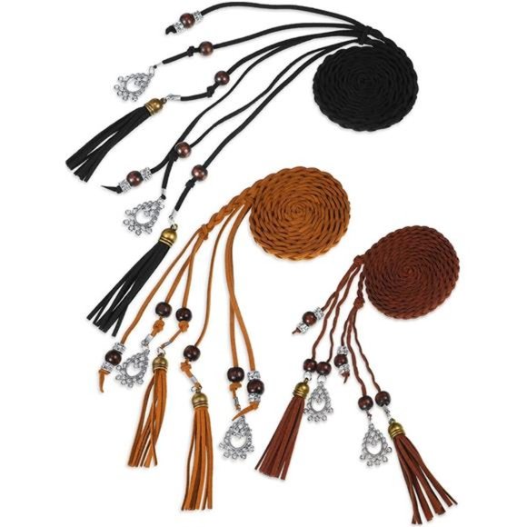 Vicenpal 3 Pieces Exotic Belt Skinny Western Belts for Women Tassel Waist Belt